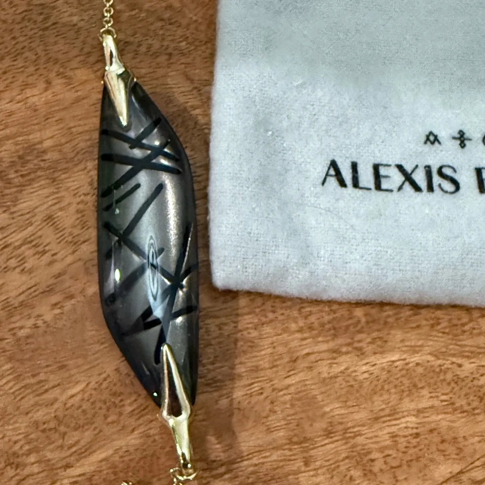 Alexis Bittar Black and Gold Crystal Futuristic Lucite Archive Necklace NWT - Picture 5 of 12